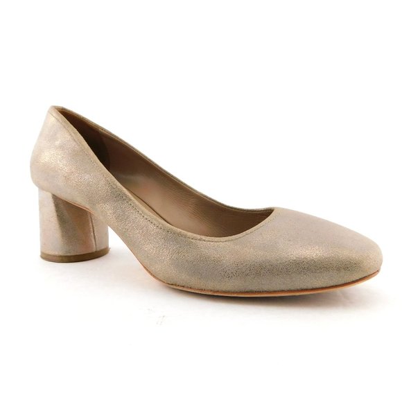 DONALD PLINER Camy Brushed Metallic Gold Leather Block Heel Pumps 9.5 - Picture 1 of 10